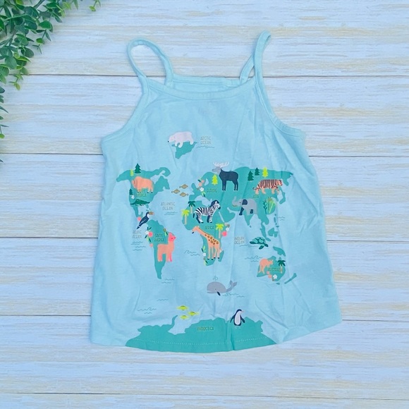 4/$20 - Toddler Girls Animals World Map Tank Top